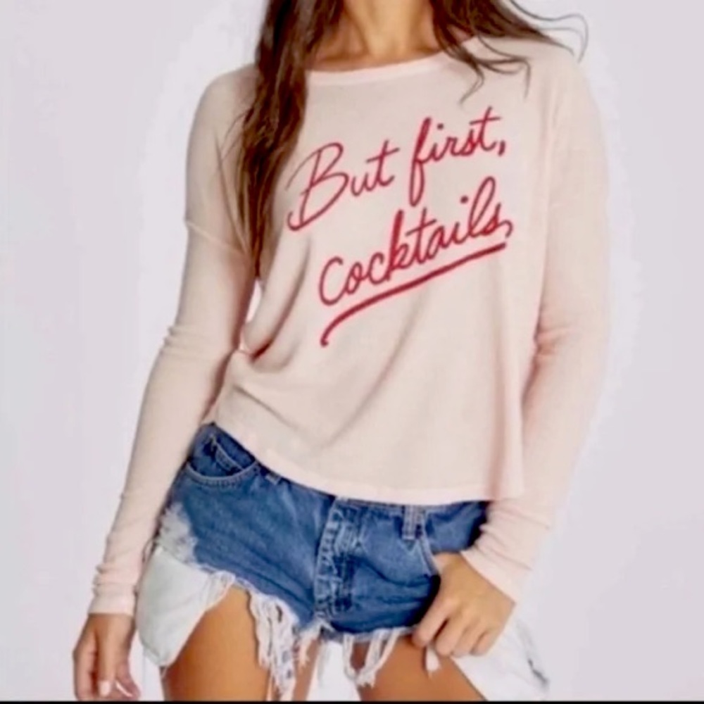 Wildfox Pink But First Cocktails Pullover Sweater Jumper